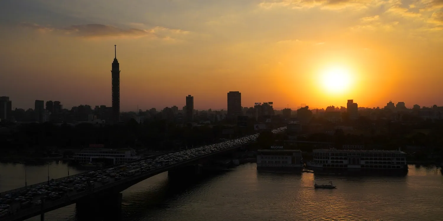 Nilen i Kairo i solnedgang