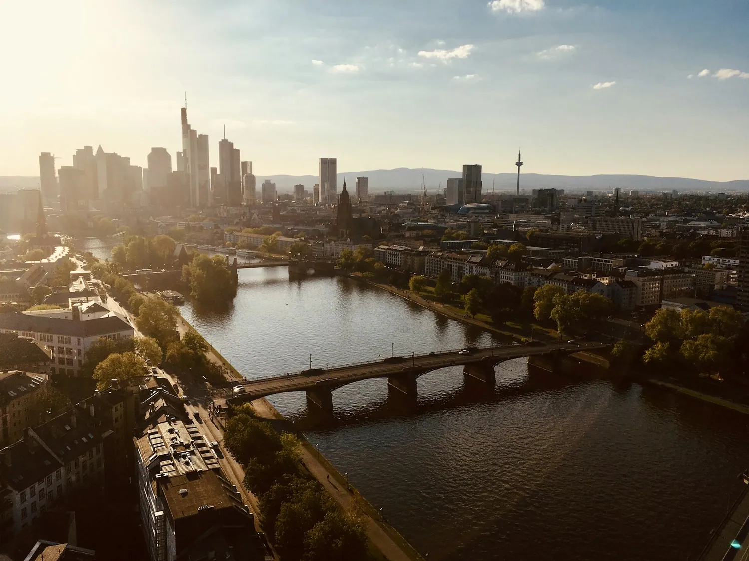 Frankfurts skyline langs elven Main