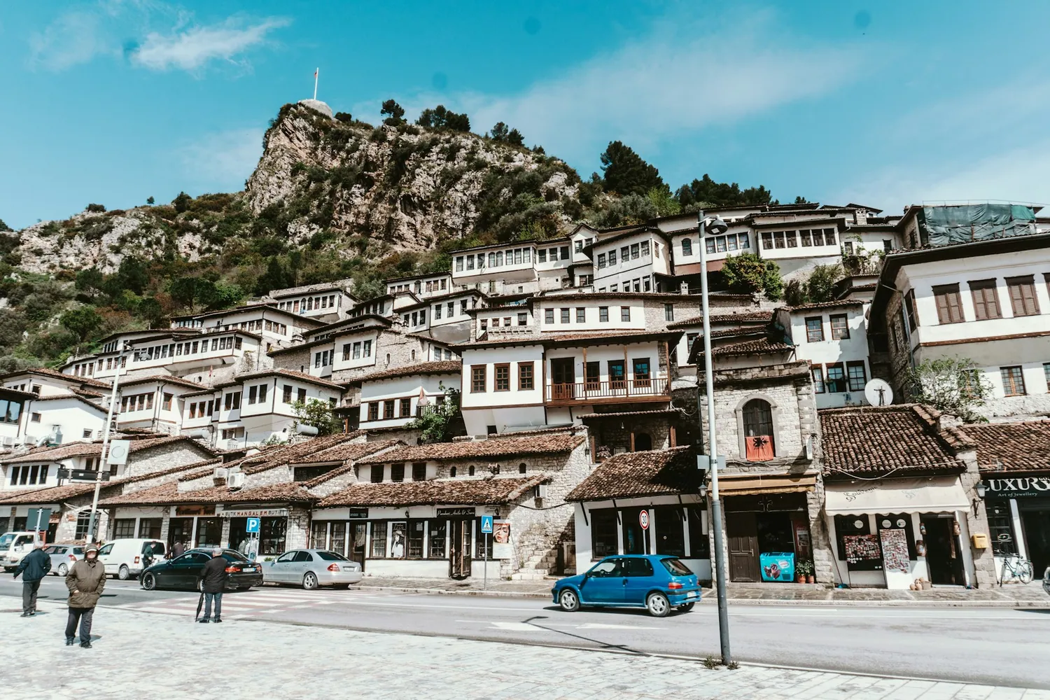 De hvite osmanske husene i Berat i Albania
